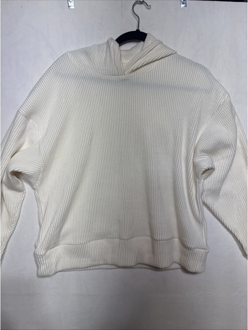 Abercrombie Fitch Lounge Collection Ribbed Knit Hoodie Cream Sweatshirt Womens M